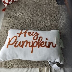 2 Fall Decorative Pillows (1 Pumpkin Pillow & 1 Orange Squares Pillow)